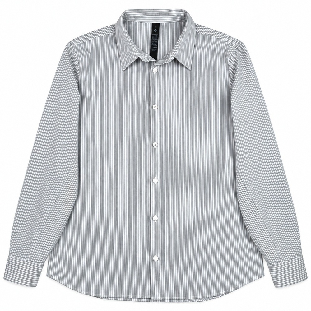 Lululemon Men Large New Venture Gray Pinstripe Classic Fit Technical Button Down